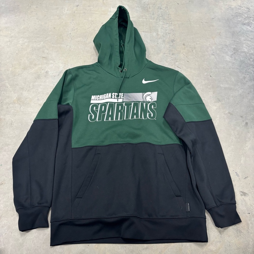 Men's Nike Green/Black Michigan State Spartans Performance‎ Pullover Hoodie Sz M